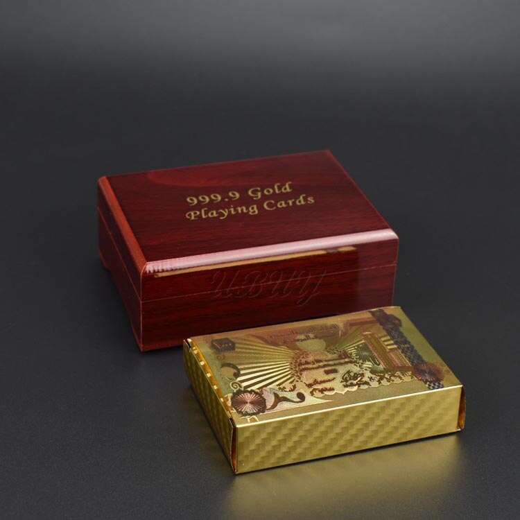 UBUY Souvenir Colorful printing Gold Foil 500 Dirhams Plastic Gold playing card For G: 1000DHS with box