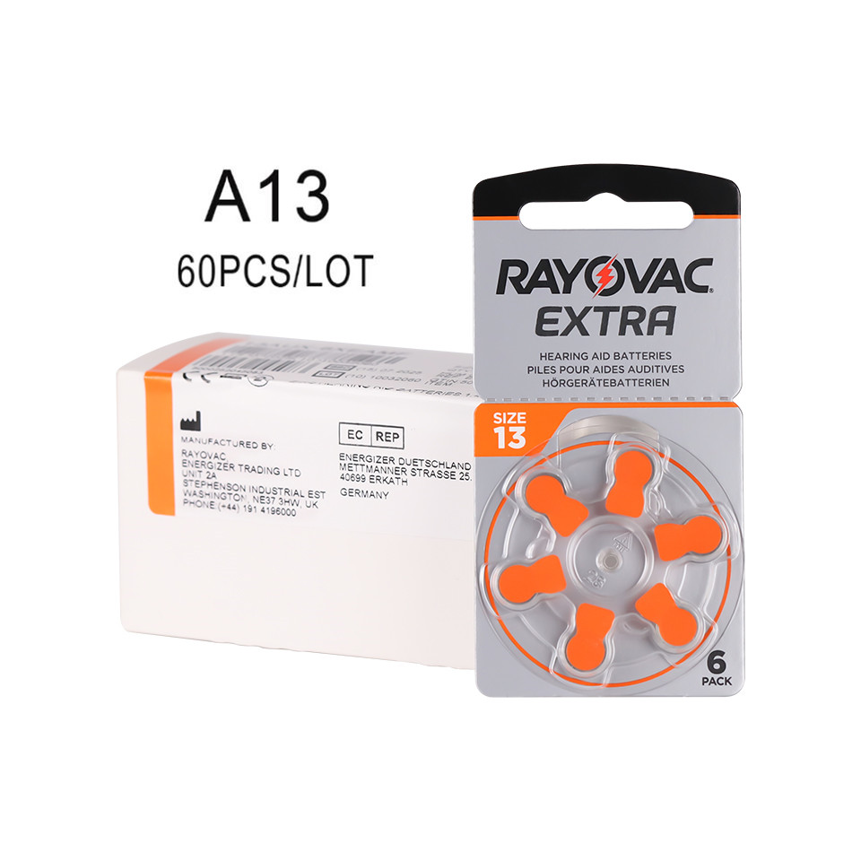 60 stk rayovac ekstra sink luft høreapparatbatterier  a13 13a 13 p13 pr48 høreapparatbatteri  a13