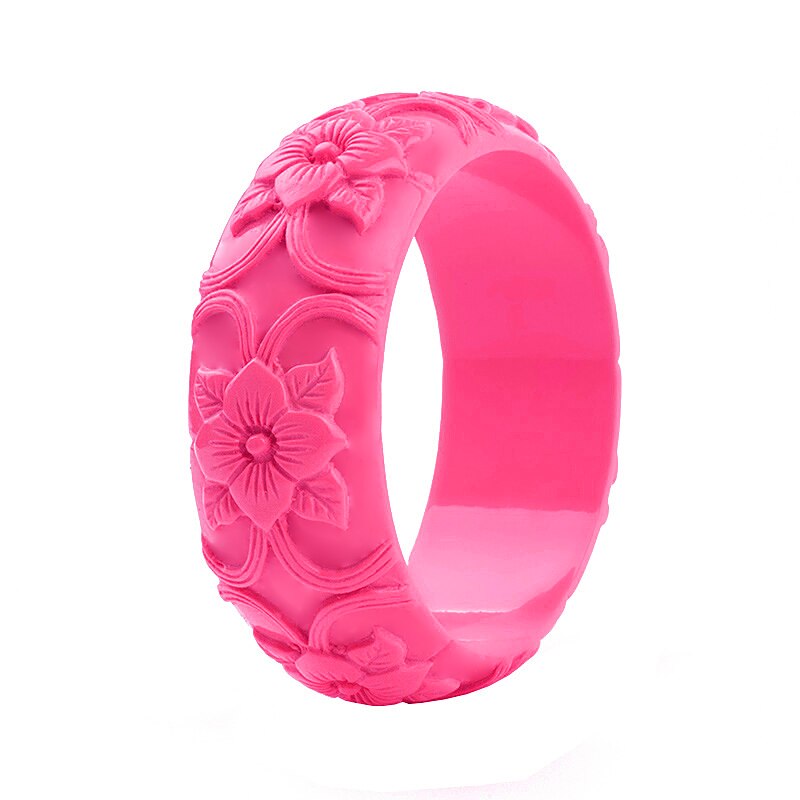 Klassieke Hars Manchet Gegraveerde Bloemen Armbanden Bangles Voor Vrouwen Mode Brede Acryl Armband Vrouwelijke Charme Bruiloft Sieraden: plum purple-1