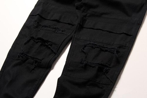LetsKeep Mens rasgados jogger jeans longitud del tobillo biker jean Harajuku slim fit roto rodilla rip pantalones con cordón, ZA165