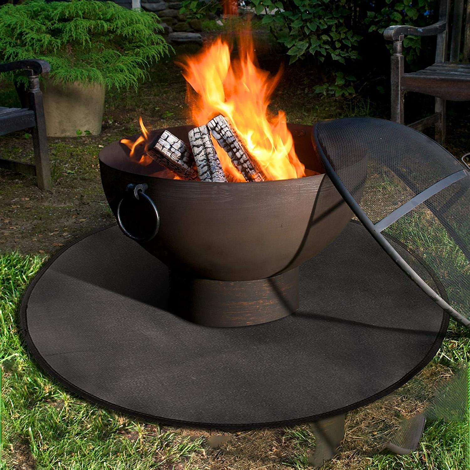 36'' Fire Pit Mat, Fireproof Mat, Round Under Grill Splatter Mat Fire Pit High Temp Mat Bonfires Lawn Patio Deck Defender