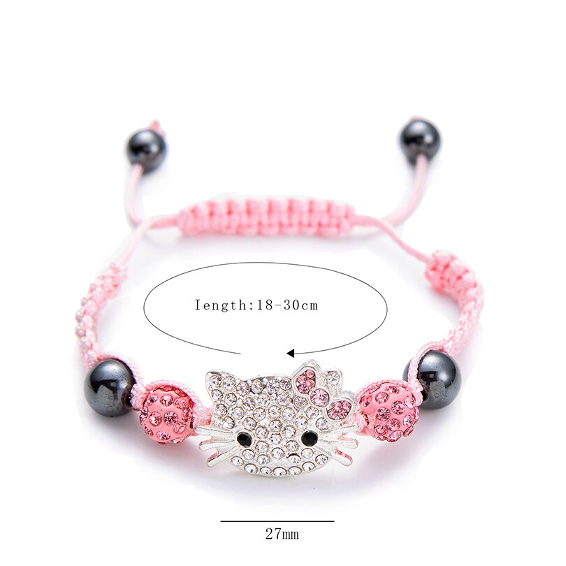 Kids Bracelet Children's Bracelet Connecte Handmade Cute Cat Bracelet for Girls Boys Crystal Beads Braid Charm Bracelets