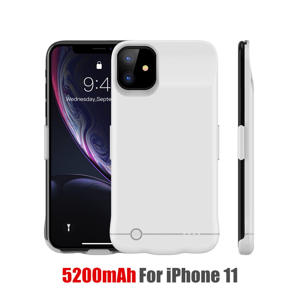 Fundas para cargador de batería Amstar, funda trasera para cargador de batería de 5200/6200mAh para iPhone 11 Pro Max X XR XS Max: HK29 White 11