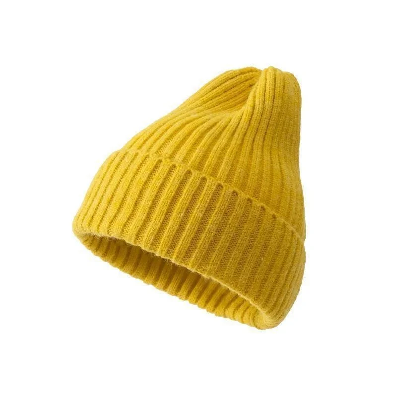 Gorro de invierno para mujeres, hombres, niños y niñas, gorro de ganchillo de Color sólido, gorros tejidos de otoño Unisex, gorros, accesorios salvajes: Amarillo