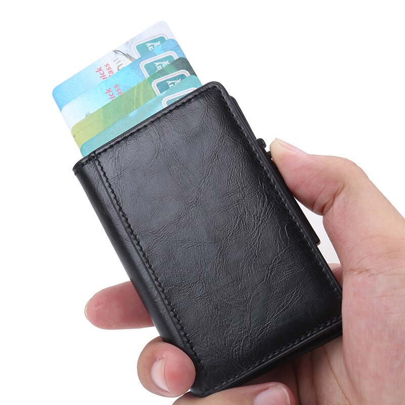 Kreditkortholder mænd travelaluminumrfid tegnebogbeskyttelse pu læder kortholder aluminiumskasse