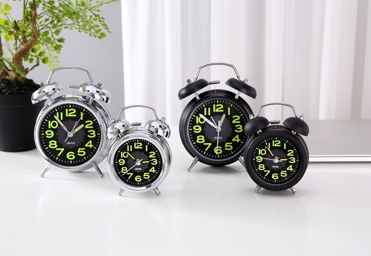 Reloj despertador luminoso y de Metal con alarma negra, reloj despertador silencioso y minimalista para dormitorio de estudiantes y casa MM60NZ