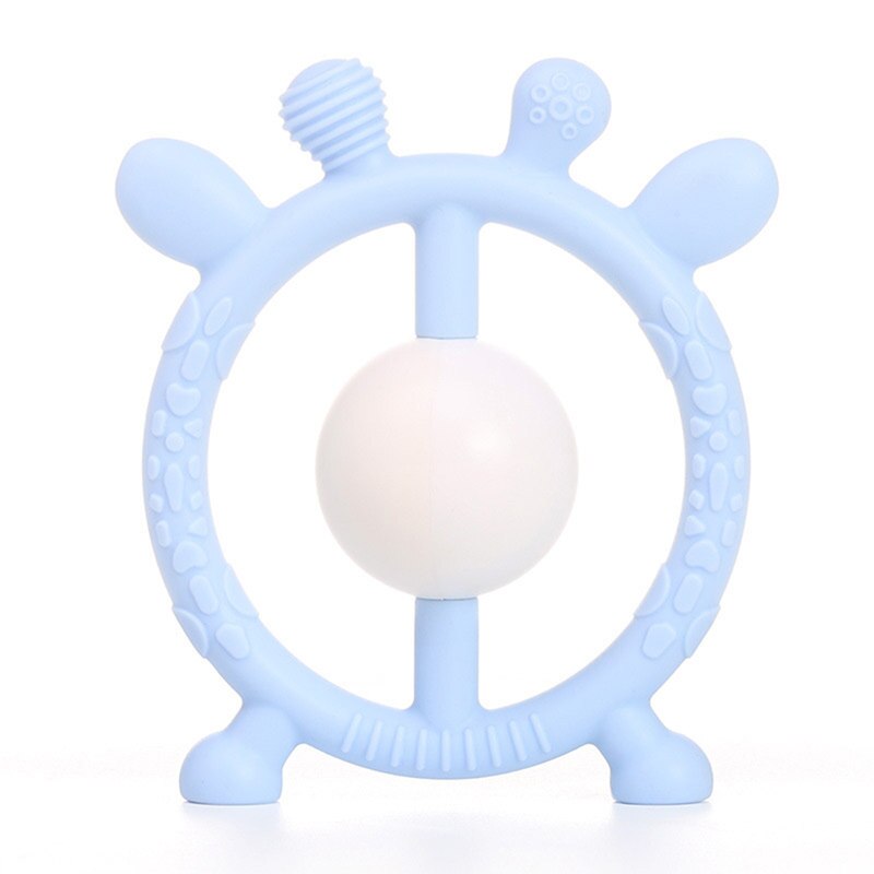Sonajero mordedor de silicona para bebés de 0 a 12 meses, vara para Molar, diente sólido, agarre de mano, sonajero: Blue