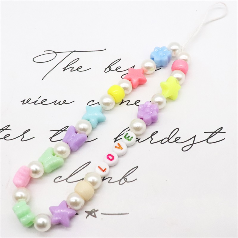 Blauwe Ster Bohemian Kleurrijke Zachte Klei Mobiele Telefoon Keten Voor Vrouwen Acryl Regenboog Keramische Liefde Kristal Kralen Mobiele ph: Rose Goud Kleur