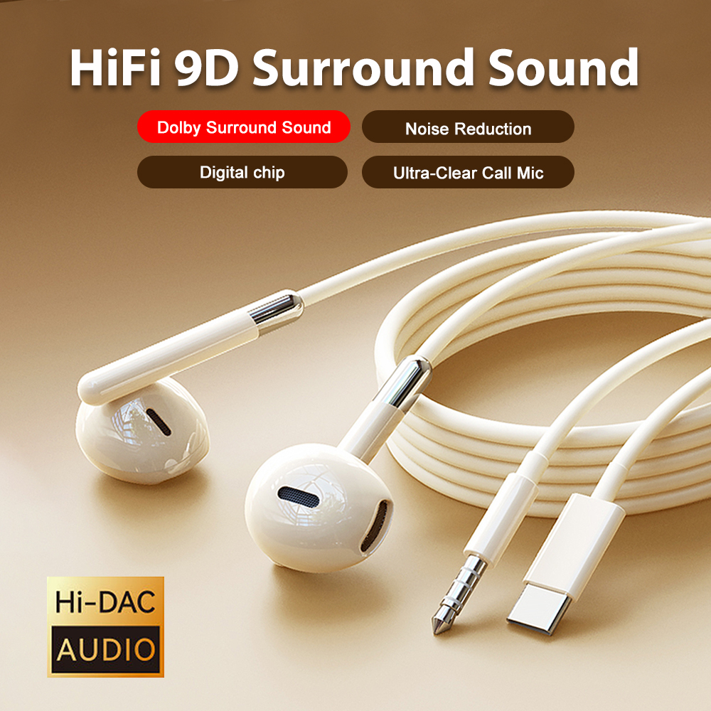 Tipo C Cuffie cablate HiFi Stereo Surround Sound Auricolari da 3,5 mm USB C Cuffie musicali per Samsung Galaxy S24 S23 S22 iPhone 16