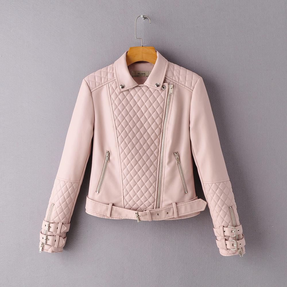 Women Spring Autumn Soft Faux Leather Jackets Lady Motorcyle Zippers Biker Pink Coats Black Outerwear