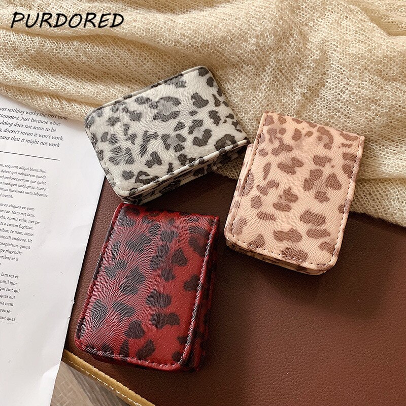 PURDORED 1 Pc Solid Color Lipstick Bag with Mirror Leather Travel Makeup Bag Organizer Women Cosmetic Bag Mini Beauty Case