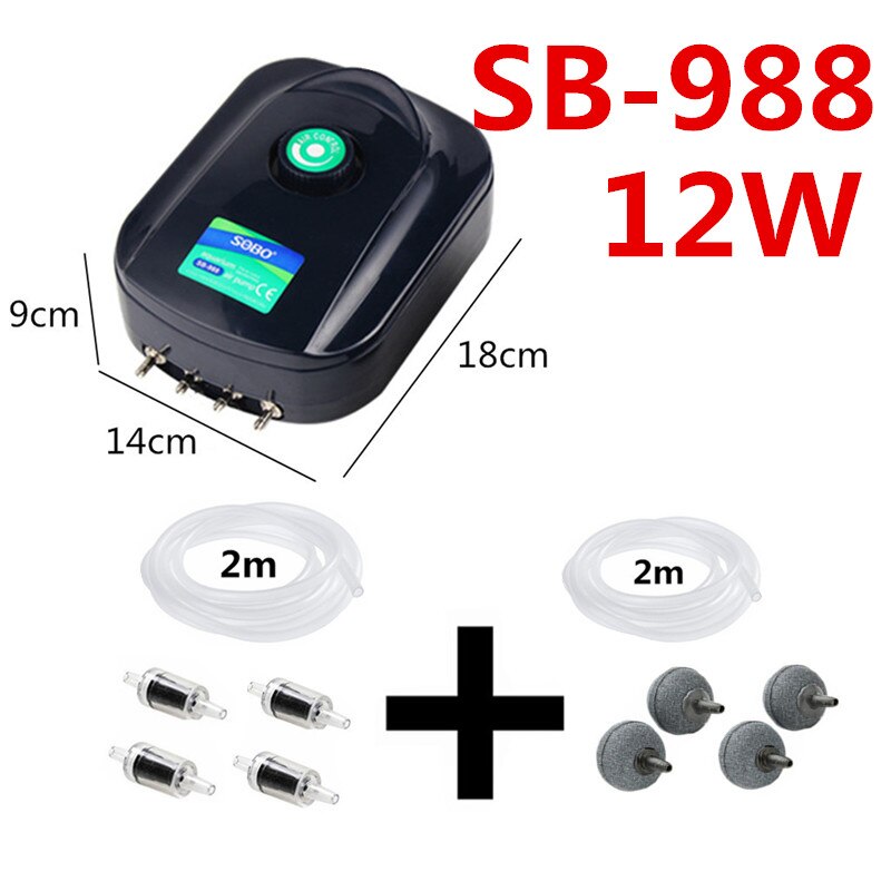 Powerful Silent Aquarium Mini Air Compressor Fish Tank Air Pump Adjustable Aquarium Oxygen Pump Aerator Air Bubble Maker Pump: SB988 and Accessorry