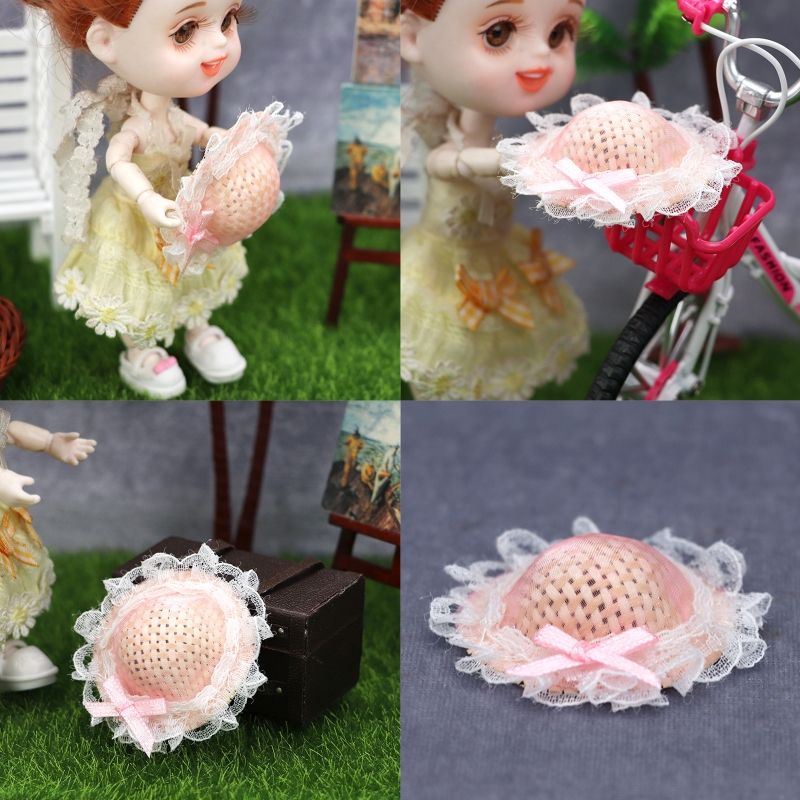 Puppen-prinzessinnen-einstellen mit strohhut, diy-szene, geburtstagsgeschenk und transparentem kosmetikkoffer ( 1:12er- einstellen)