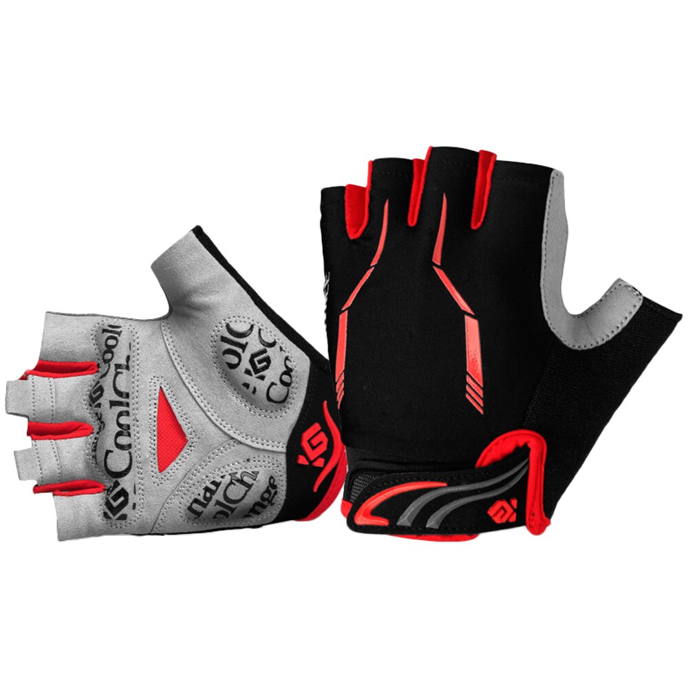 Cycling Gloves Half Finger Gel For Men Lycra + SBR filling +Sponge Anti-Slip durable: RED XL