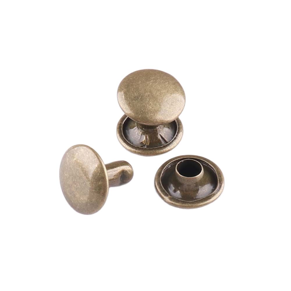 100Sets Double Cap Klinknagel 9*9Mm Brons Studs Ronde Klinknagel Voor Leer Craft Bag Belt Kleding Kledingstuk schoenen Kraag Decor Diy