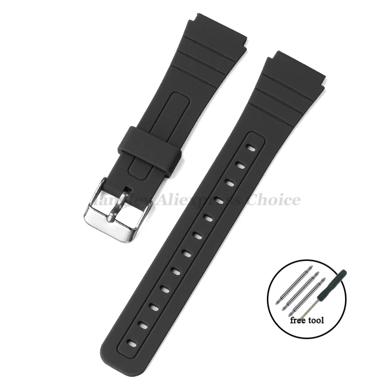 Siliconen Horlogeband voor Casio F-91W W-800H 18mm voor W800H SGW400 F84 F105/108 A158/168 AE1200/1300 heren Sport Rubberen Armbanden: Black Yellow