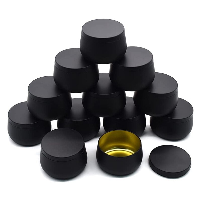Lata de vela de 4 Oz, 12 Uds., contenedores para velas, latas de vela vacías con tapas a granel, tarros de vela: Negro