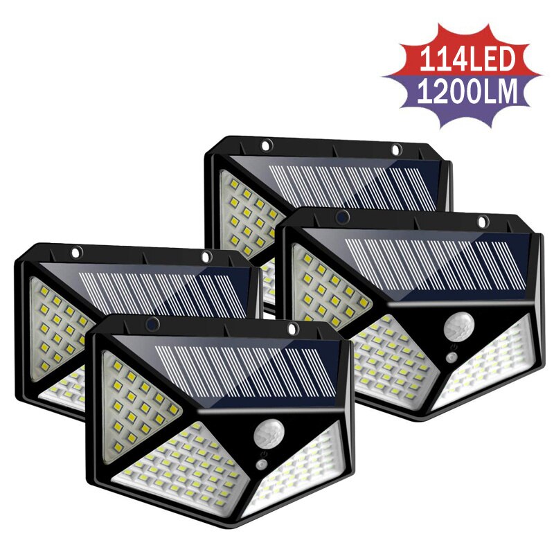Solar Power Motion Sensor Exterior Bulb 4 Style Choose Brighten Waterproof Porch Garden Street Wall LED Lamps Outdoor Lightings: 4pcs 114LED