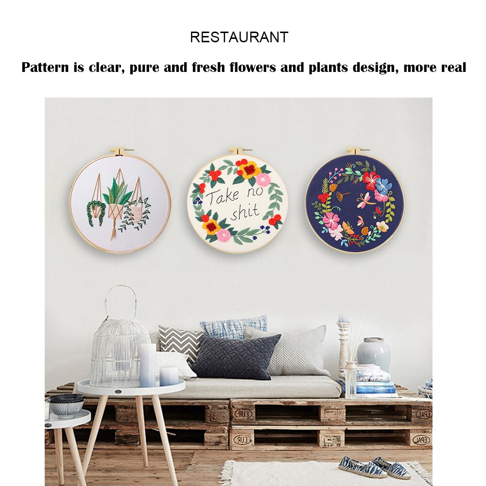 Circle Embroidery Kits DIY Art Sewing Craft Plant Series Cross Stitch Handcraft Home Hanging Painting Decor for Beginner