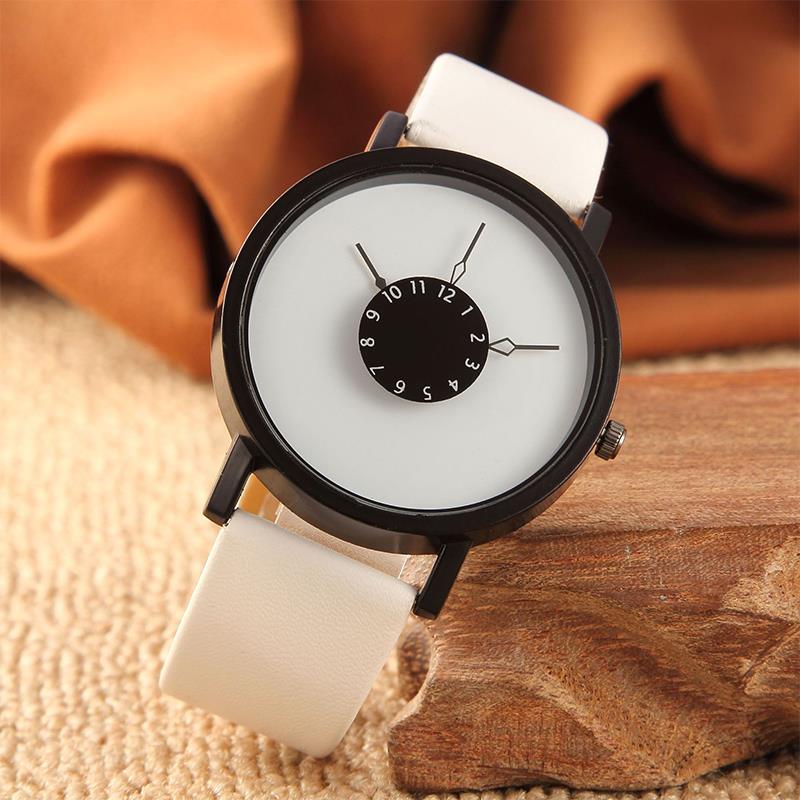 Unisex Minimalist Synthetic Leather Analog Quartz Couple Wrist Watch: white