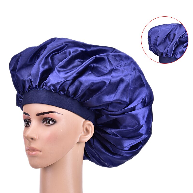 1PC Super Giant Sleep Cap Waterproof Shower Caps Female Hair Care Large Satin Silk Bonnet Luxurious Fabric Sleep Cap