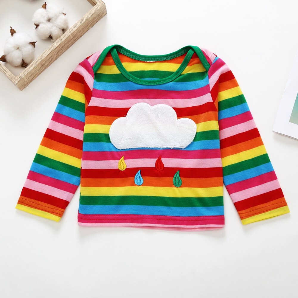 Lange Mouwen Herfst Lente T-shirt Voor Baby Kids Jongens Meisjes T-shirt Afdrukken Strepen Regenboog T-shirts Kleding