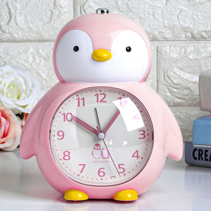 Little penguin student cartoon silent night light bedside bedroom can talk children music multi-function alarm clock: Pink