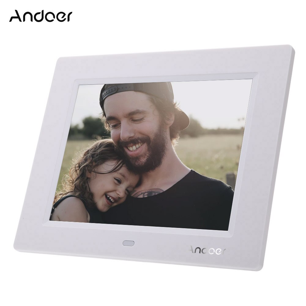 Andoer 8 ''Ultradunne 1024*600 Hd TFT-LCD Digitale Fotolijst Wekker MP3 MP4 Movie Player Met Afstandsbediening desktop: White / UK