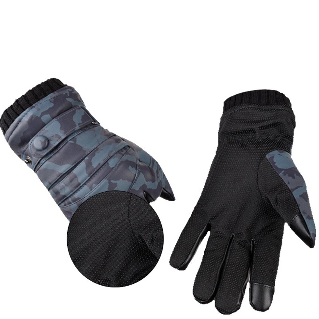Winter Synthetisch Lederen Handschoenen Vijf-Vinger Katoen Fietsen Solid Houden Mannelijke Warme Wanten Rijden Handschoen Handschoenen Guantes
