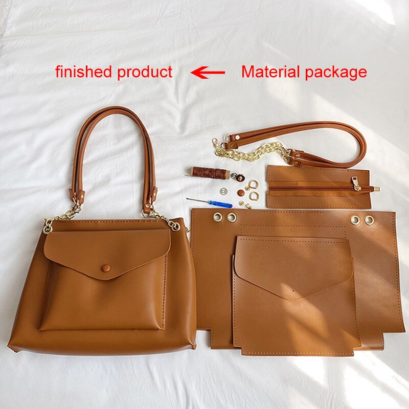 DIY Woven Bag Making Materials Package Tote Bag Shoulder Bag Handmade Kit Beginner Handcraft Sewing Accessories: Brown