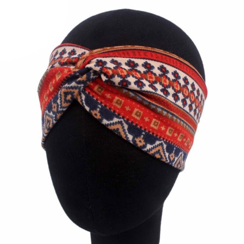 Women Ethnic Printed Cross Wide Headband Twisted Turban Elastic Hairband Beauty G99D