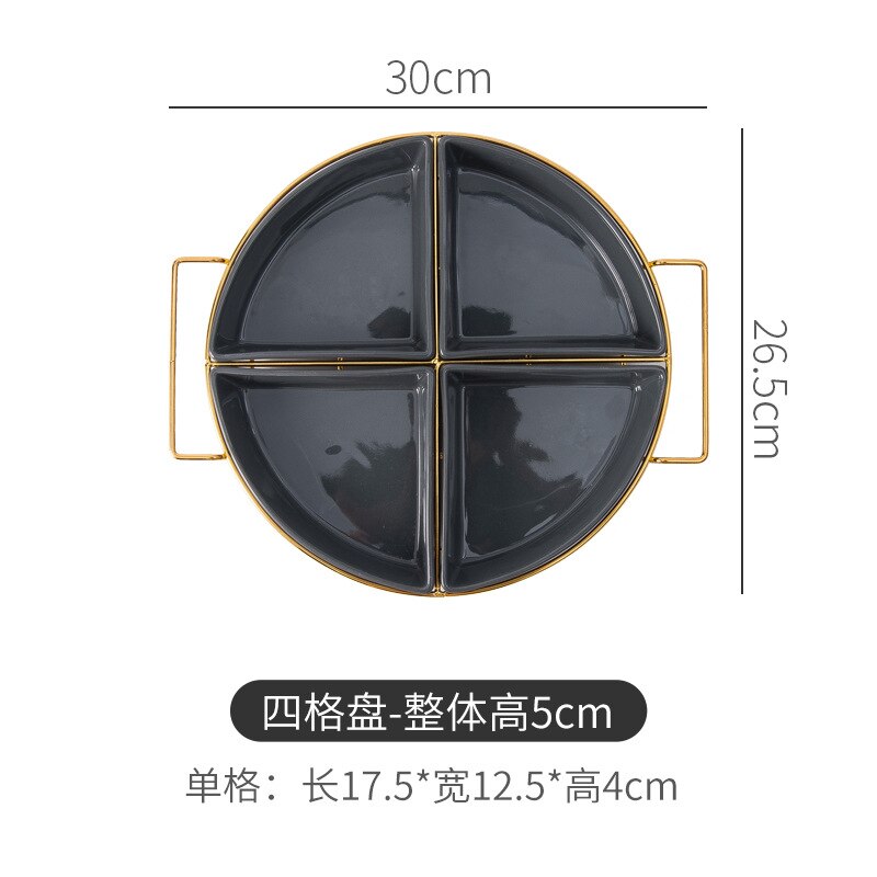 Northern European Style Ceramic Fruit Plate Color Glaze Dividing Plate Household Snack Plate Nut Plate Dry Fruit Box: Grey Four Grid