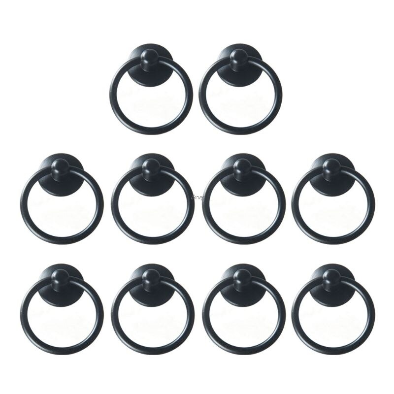 10 Pack Cabinet Knob Cupboard Drawer Pull Handle Dresser Ring Pulls with Screws M2EF: Black