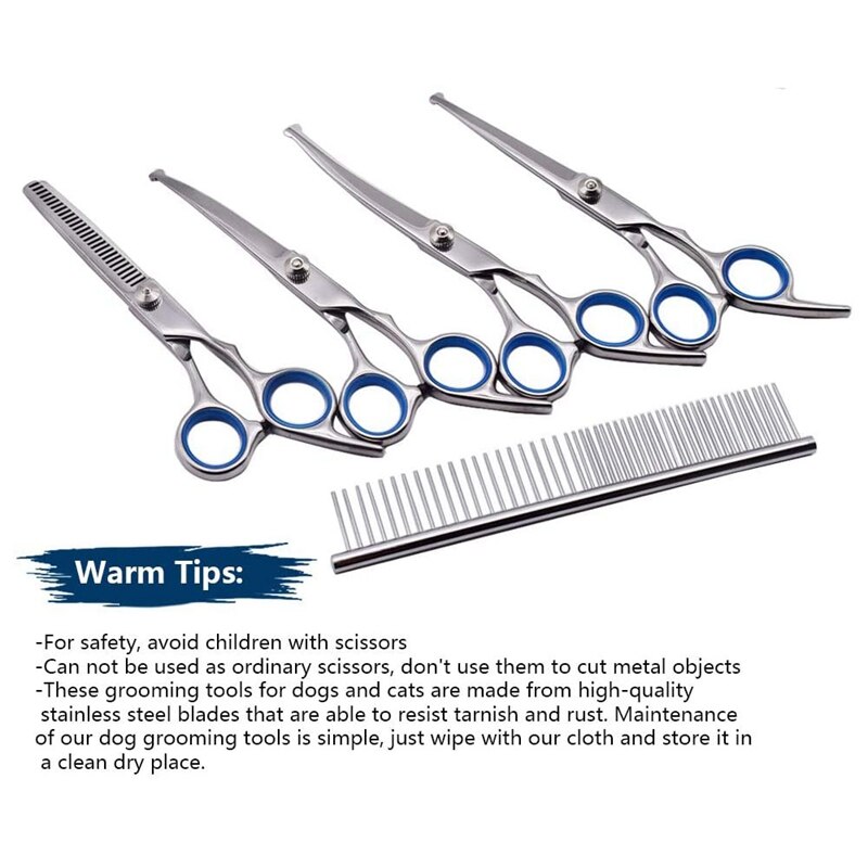Hondentrimmer met ronde veiligheidspunten, trimset voor huisdieren, rechte schaar met kam voor honden en katten