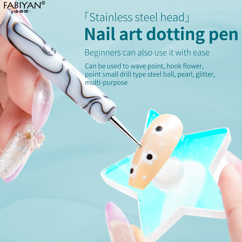 Nueva actualización de pincel francés para decoración de uñas, bolígrafo punteado de uñas de doble cabezal, pinceles acrílicos para recoger cristales y diamantes de imitación para manicura