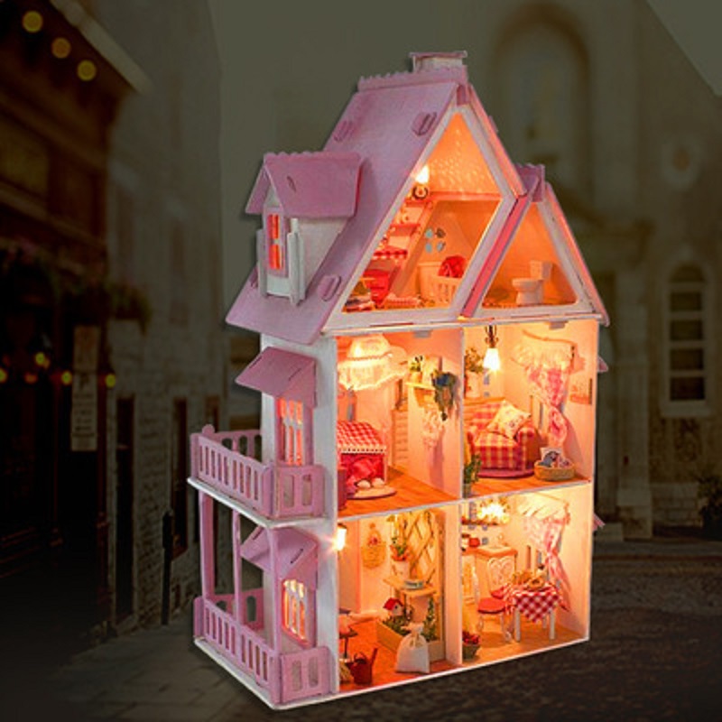 Houten Poppenhuis Mode Poppenhuis Meubels Meisjes Speelgoed DIY Home Speelgoed voor Kinderen Big Size Kasteel Handgemaakte Huis Kids