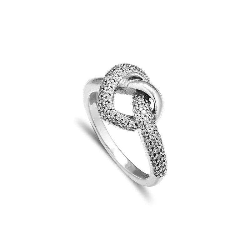 Knotted Heart Ring Jewelry 925 Sterling Silver Rings for Women Pave Stone Female Ring Silver Jewelry Girls Wedding Rings