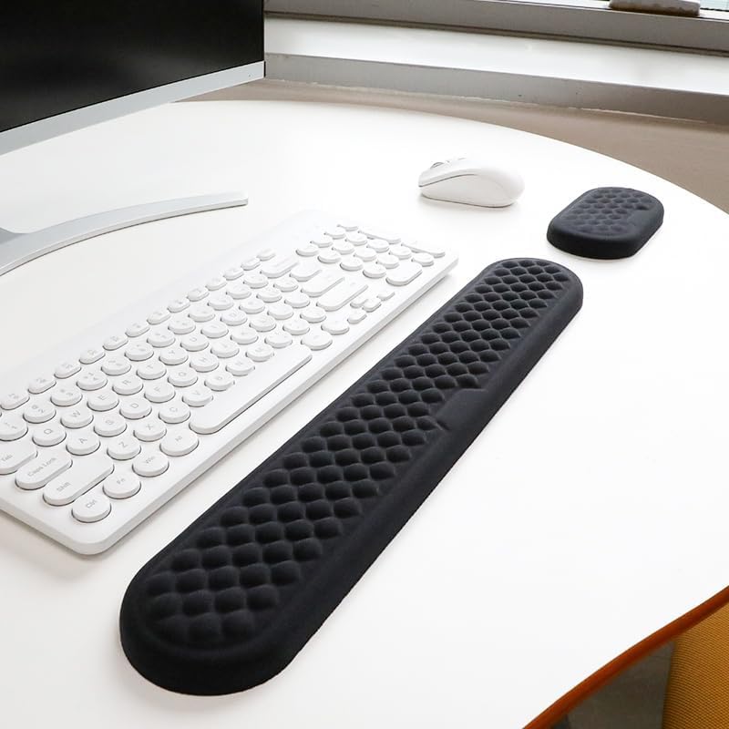 Ergonomisk håndledsstøtte til tastatur og mus, pude i memory foam, slidstærk, skridsikker, blød lycra-støtte for komfortabel skrivning