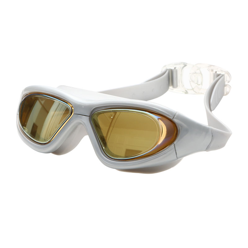 Swimming glasses Myopia Prescription Adult silicone big frame Diving goggles electroplate anti fog waterproof Mask swim eyewear: Gray