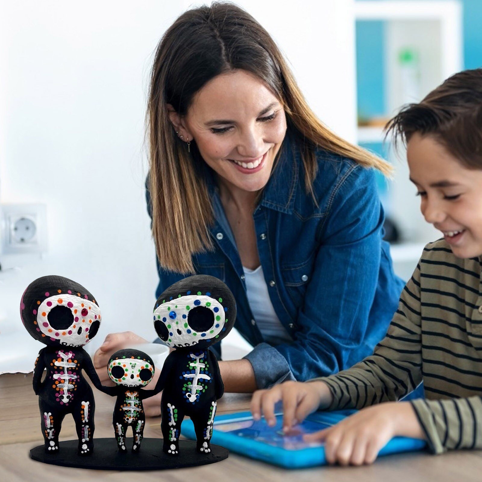 Crafts Resin Sugar Skull Couple Statue Cute Statue Skull Resin Flower Festive Atmosphere Decorations Home Room Decor