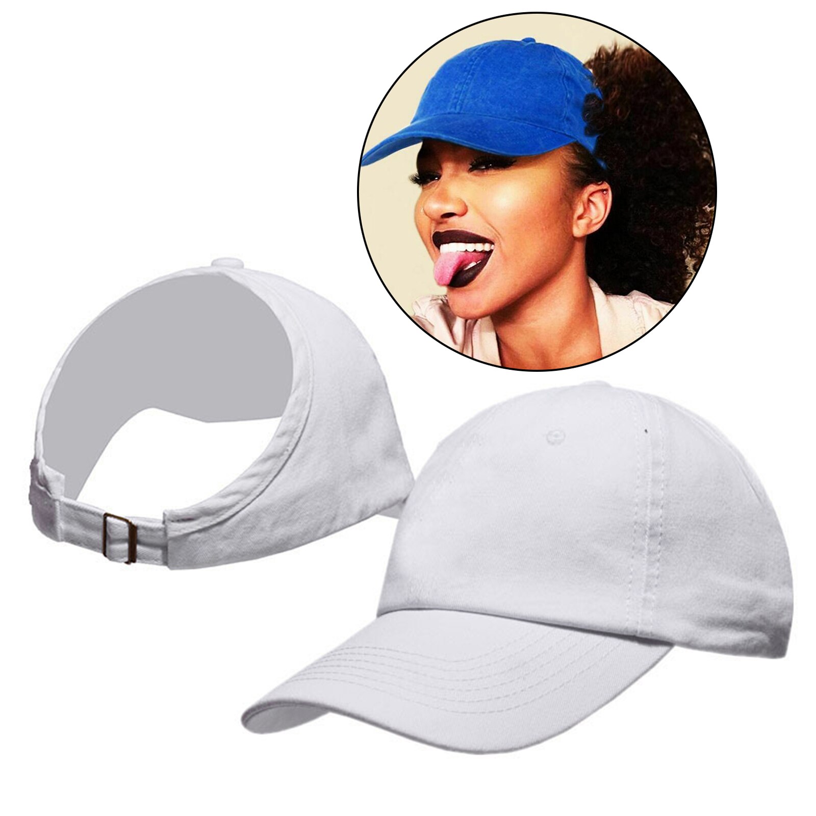 Chapeau de Baseball pour femmes, chignon décoiffé, queue de cheval bouffante, haut, cheveux bouclés, dos nu