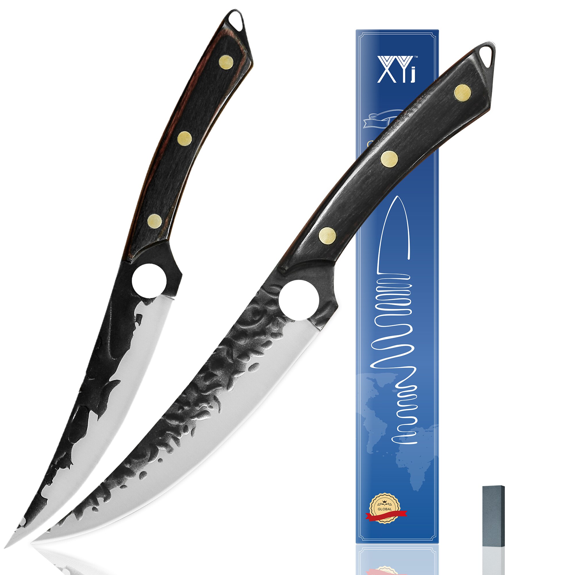 6'' INCH Slicing Boning Fillet Knife High Carbon Chef Full Tang Stainless Steel Steak Utility Wood Handle Box Cooking Tool: 2 KNIVES