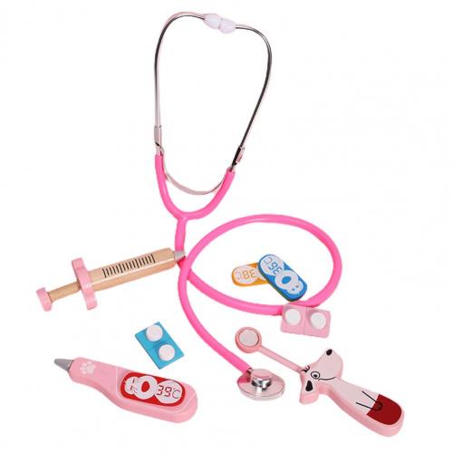 Educational 1 set durable simulation doctor role-play toy set wooden dentist toy reusable for interactive play: Pink