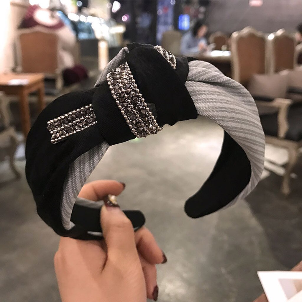 Randigt prickigt pannband för kvinnor vintage elastiskt hårband turban huvudinpackning klassisk kors huvudbonad håraccessoarer ya