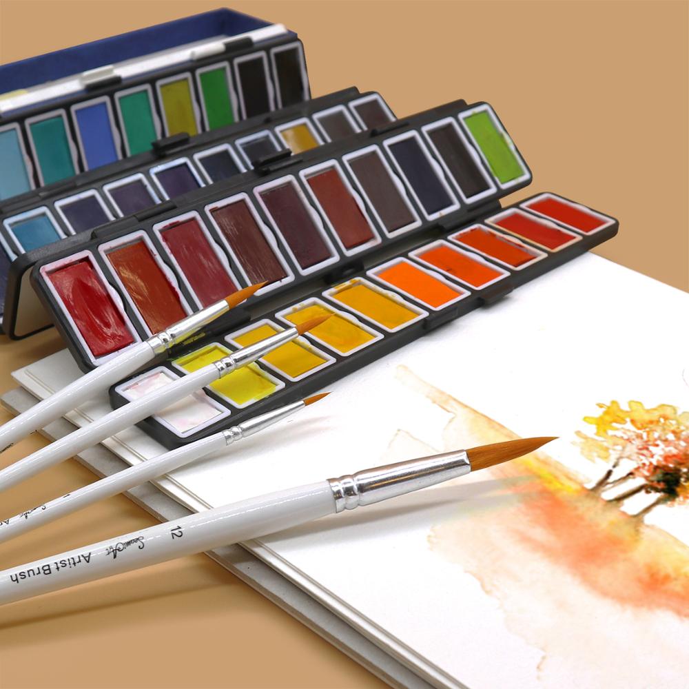 SeamiArt-Juego de pinceles de pintura, 12 Uds., diferentes tamaños, punta redonda, pelo de nailon, mano de madera, pincel de acuarela para suministros de pintura