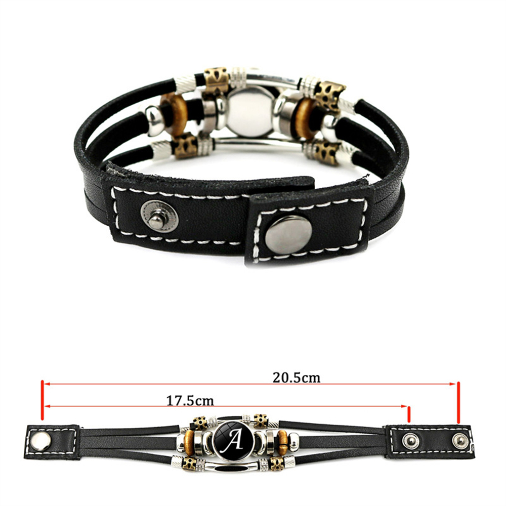 Retro A-Z Initial Alphabet Bracelet Adjustable Leather Double Side Hand Made Rope Bangles for Men Boy Jewelry