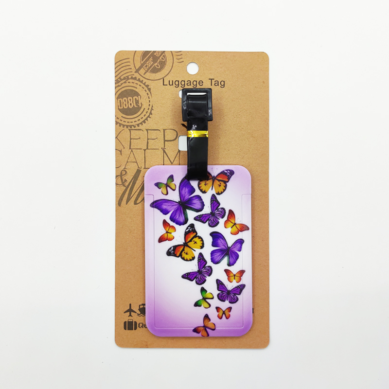 Etiqueta de equipaje de mariposa para mujer, etiqueta de equipaje de viaje para niñas, soporte de dirección de identificación, equipaje de embarque, billete de maleta portátil: Naranja