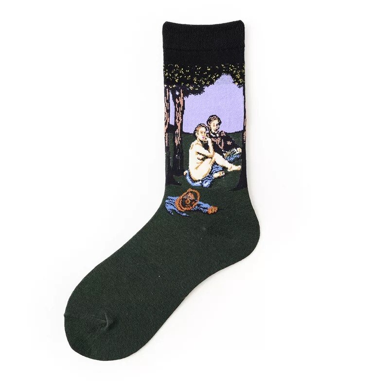 Klasyczne Retro abstrakcyjne malarstwo olejne skarpetki damskie nowoczesne Van Gogh gwiaździstej nocy obraz olejny szczęśliwe skarpetki prezent na boże narodzenie: 6