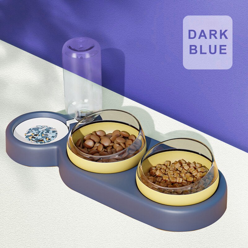 Ciotola automatica per animali domestici per gatti canna mangiatoia per alimenti per gatti ciotola e bevitore con fontana contenitore per alimenti supporto per ciotola per cani accessori per gatti: buio blu