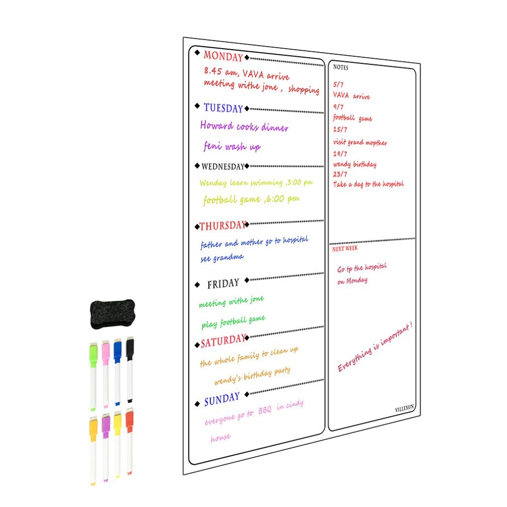 A3 skema  + 8- farve pen + viskelæder + emballage til papirrør, opdater blot din whiteboard-planlægger som et måltidsplanlægningsværktøj 1 sæt: 13